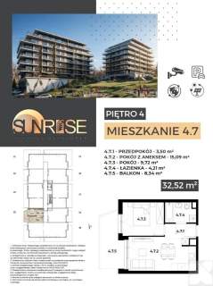 Sunrise Park Mieszkanie nr 4.7 2 pokoje 32,52 m2 balkon 