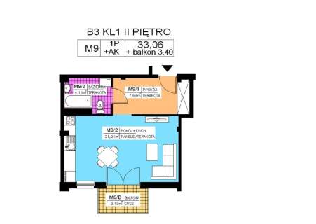 Mieszkanie 2 pok., 32,94 m2, II piętro, Na Stoku