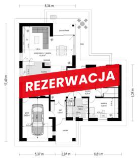 Nowy dom parterowy z antresolą.