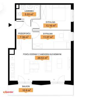 Nowe 3-pokojowe mieszkanie 66.2m2 z balkonem