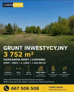 Działka inwestycyjna 3752 m MPZP 81 m frontu