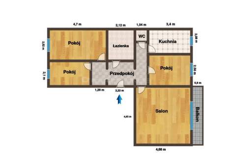 4 pokoje /73,34 m2 / 3 piętro /CO miejskie/ balkon