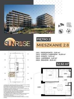 Sunrise Park Mieszkanie nr 2.8 2 pokoje 32,52 m2 balkon