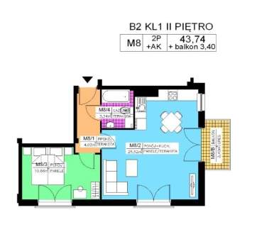 Mieszkanie 2 pok., 43,74 m2, II piętro, Na Stoku