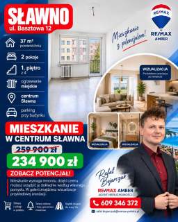 Mieszkanie 37 m 2 pokoje Centrum Sławna