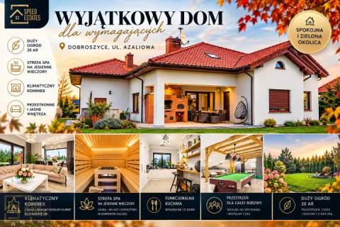 Parterowy dom z sauną 20 ar działka Fotowoltaika Pompa ciepła