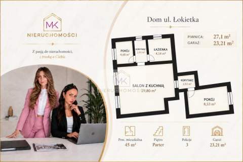 Dom 95 m2 45 m2 mieszkalne 3 pokoje Parter Garaż Łokietka, B