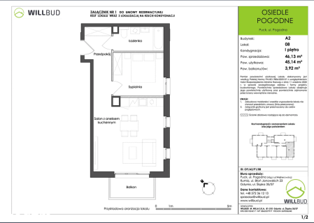 2-pok. 45m duży balkon, Pogodne Puck