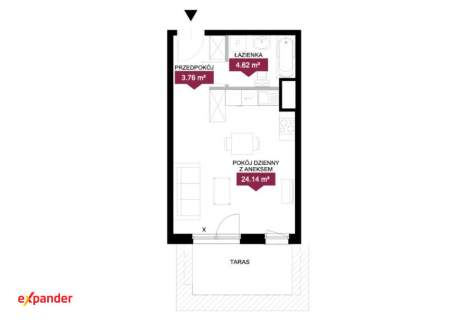 Kawalerka 32,52 m Duży salon 24 m Taras
