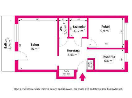 2 pokoje z dużym balkonem 47,2 m2