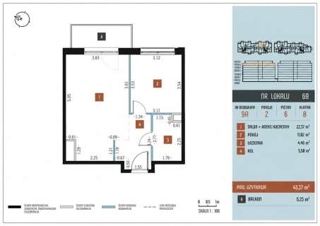 Nowoczesne 2 pokoje z balkonem 43.37 m2 Praga